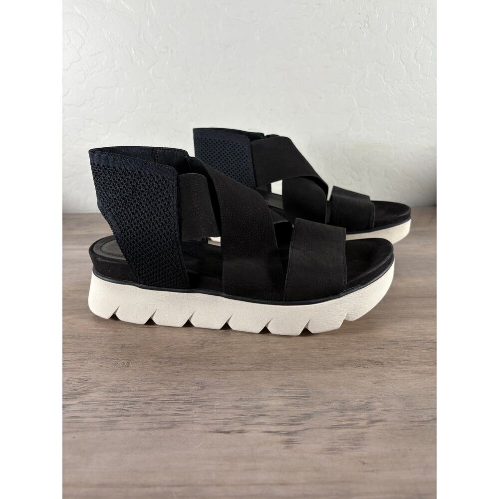 Eileen Fisher Chant Tumbled Leather Platform Wedge Sandal Women's Size 10 NWOB